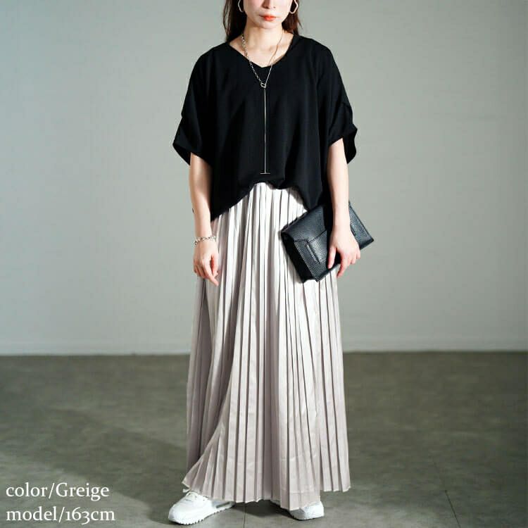 大きいサイズ レディース サテンプリーツスカート　sw-0757【メール便可】