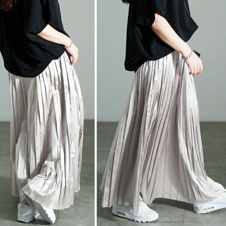 大きいサイズ レディース サテンプリーツスカート　sw-0757【メール便可】