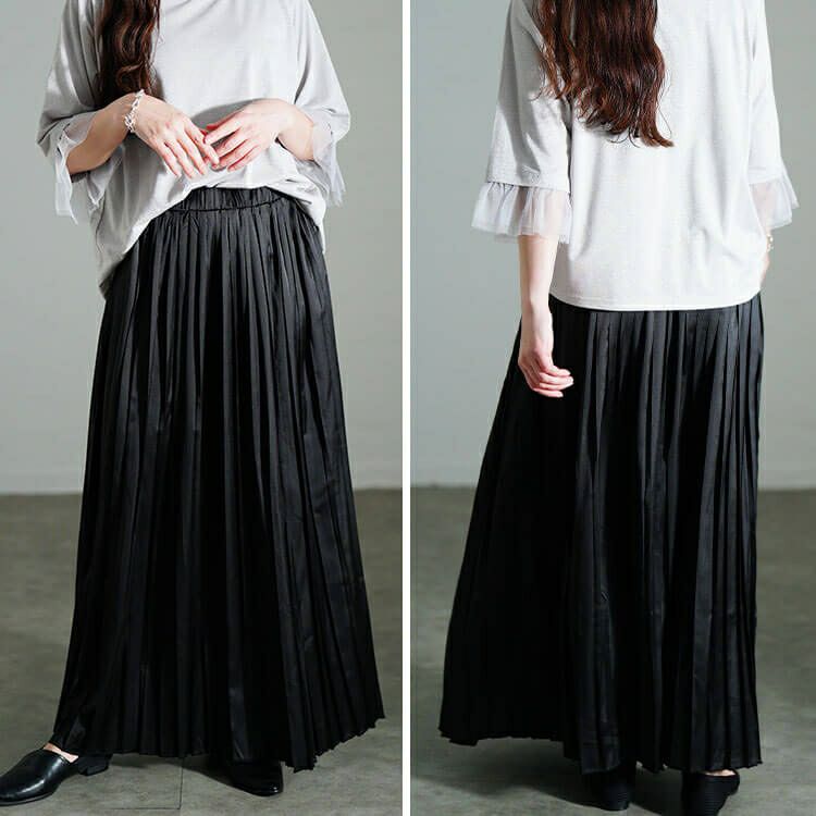大きいサイズ レディース サテンプリーツスカート　sw-0757【メール便可】