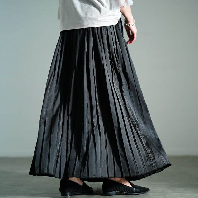 大きいサイズ レディース サテンプリーツスカート　sw-0757【メール便可】