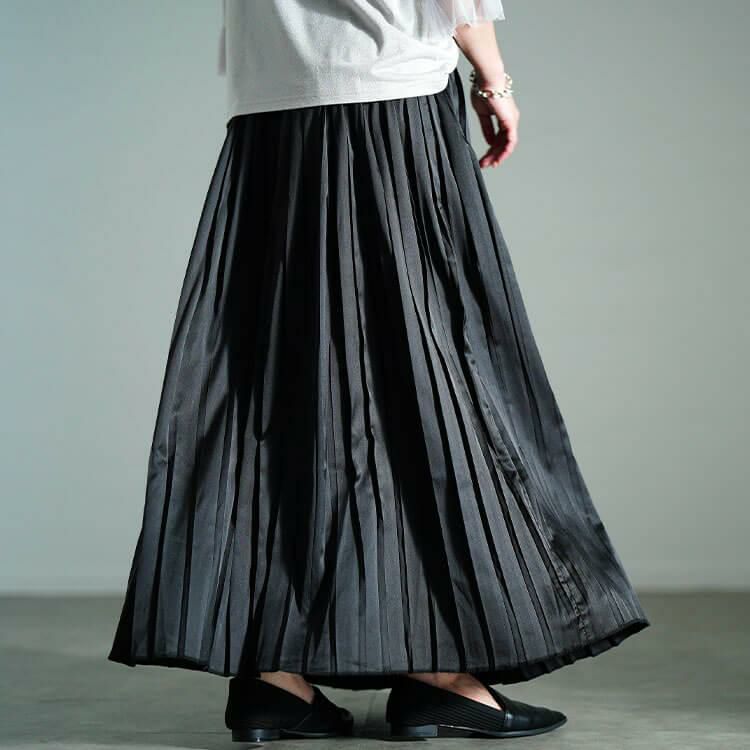 大きいサイズ レディース サテンプリーツスカート　sw-0757【メール便可】 ブラック