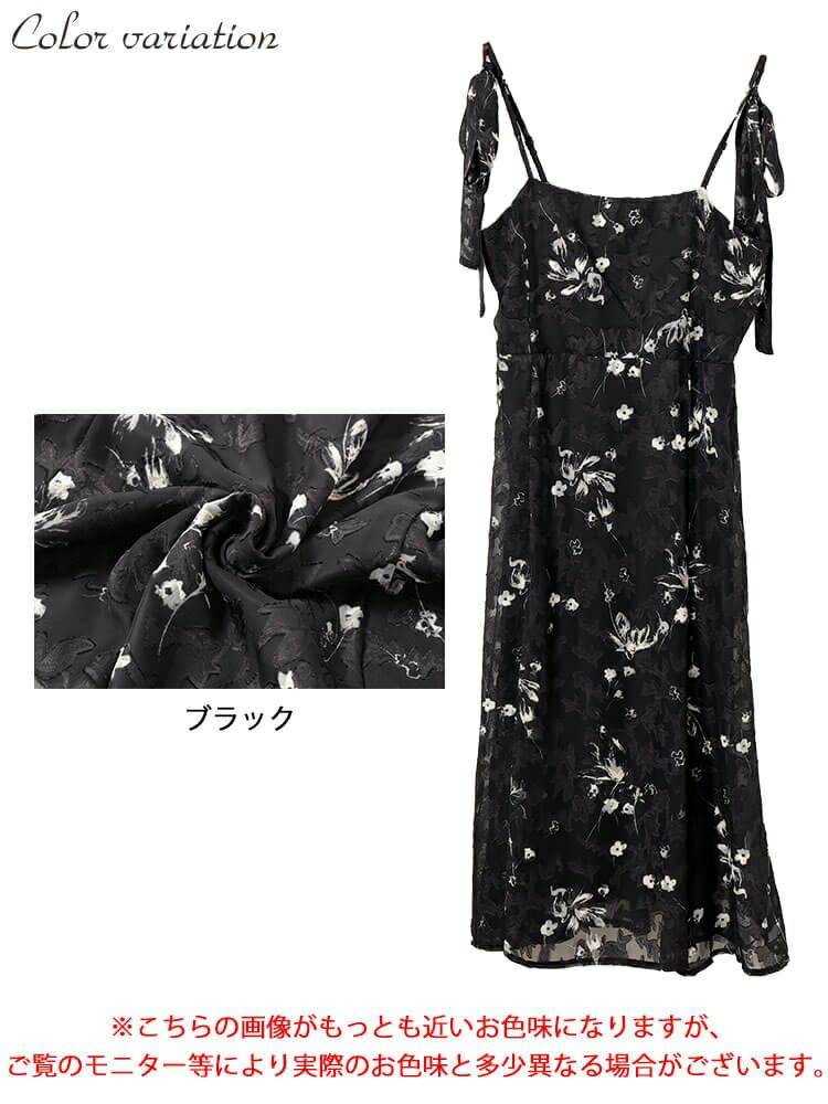 大きいサイズ レディース 花柄シフォン肩リボンキャミワンピース　maru-30151