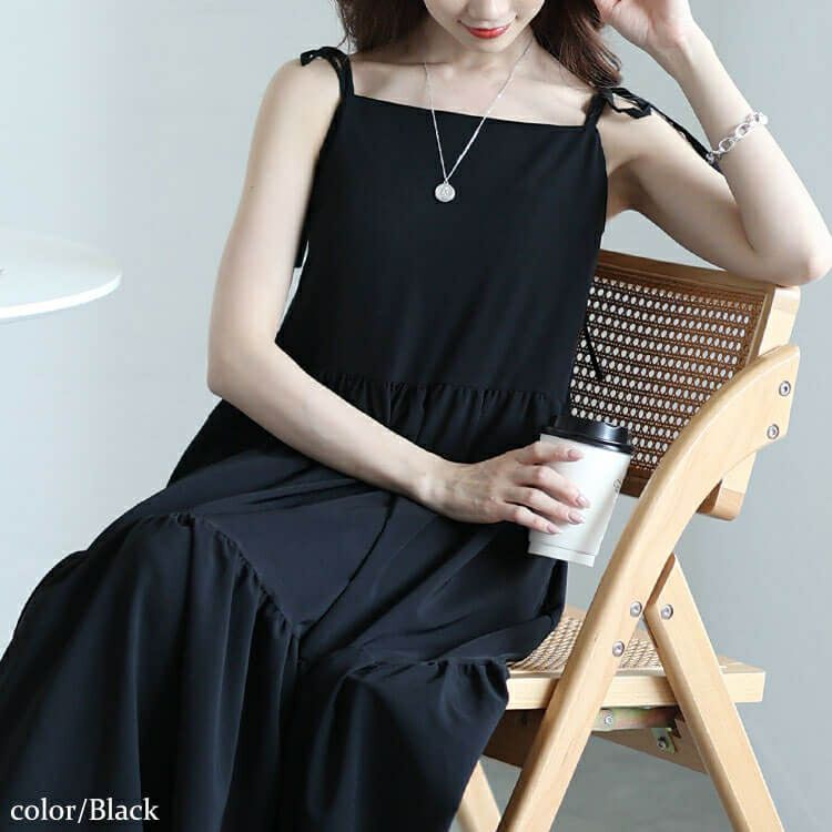 大きいサイズ レディース 肩リボンティアードキャミワンピース　maru-30145