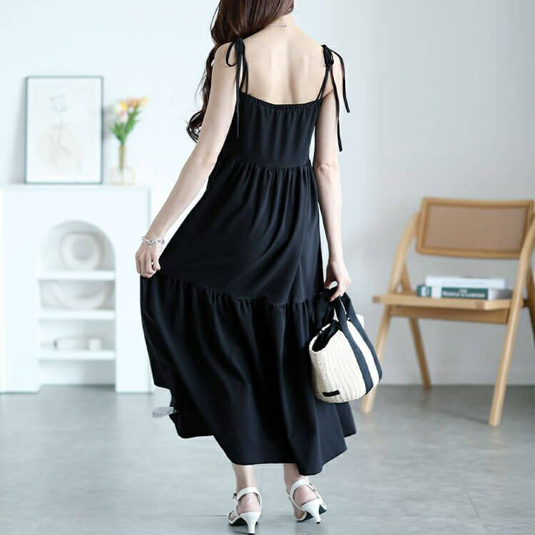 大きいサイズ レディース 肩リボンティアードキャミワンピース　maru-30145