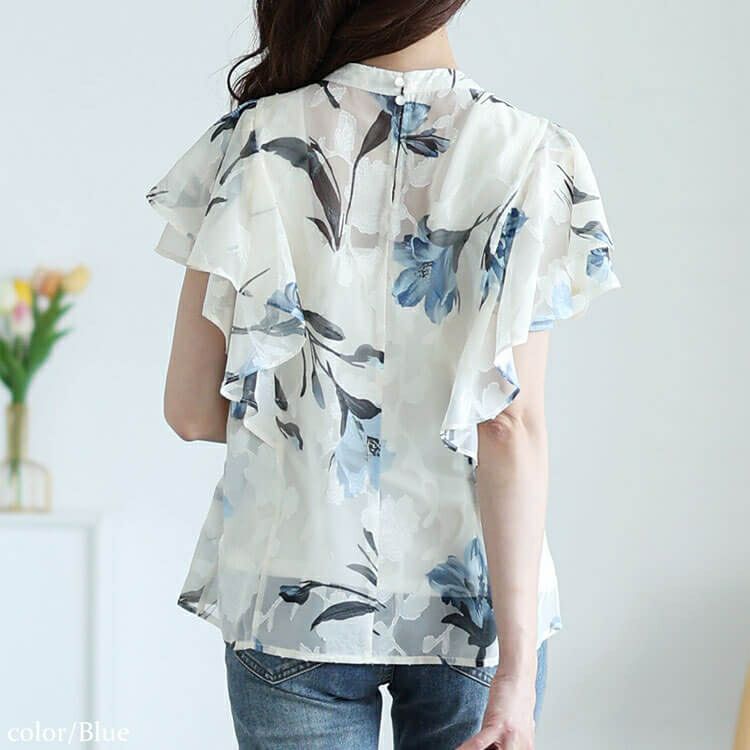 大きいサイズ レディース 花柄ジャガードフリルブラウス　tana-351039【メール便可】