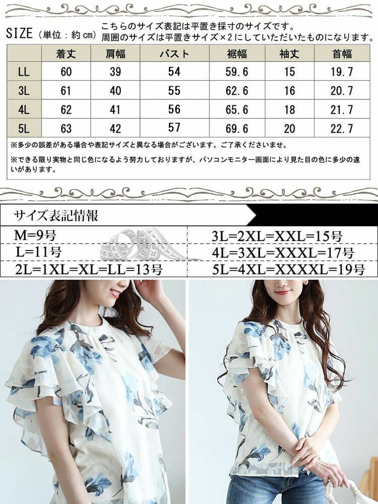 大きいサイズ レディース 花柄ジャガードフリルブラウス　tana-351039【メール便可】
