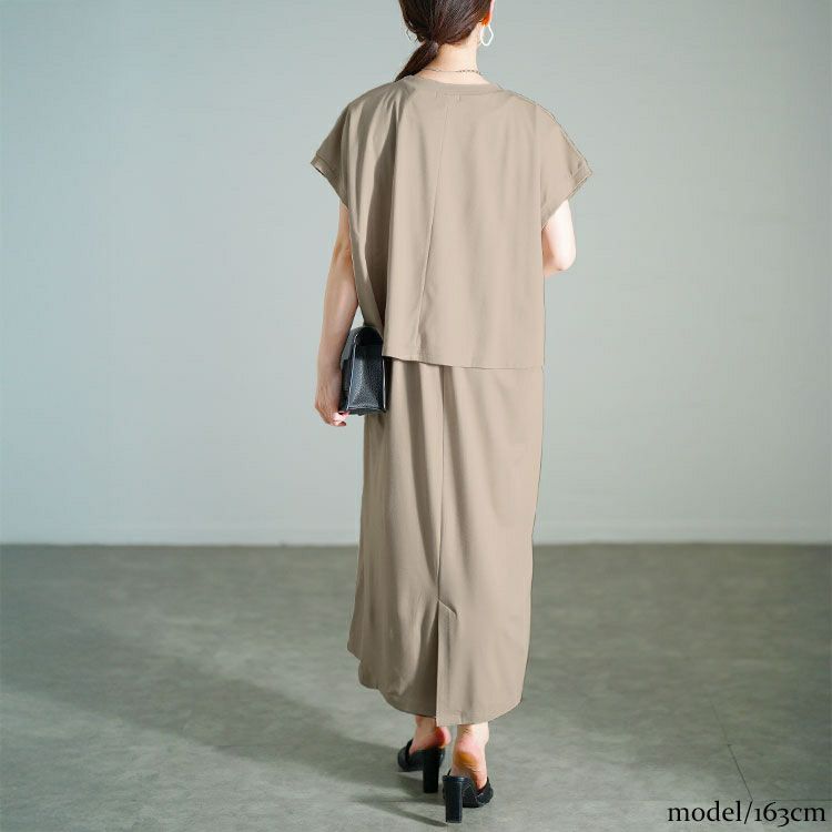 大きいサイズ レディース ショート丈Tシャツ＆Vネックジャンパースカートセット　mncut-152332【メール便可】