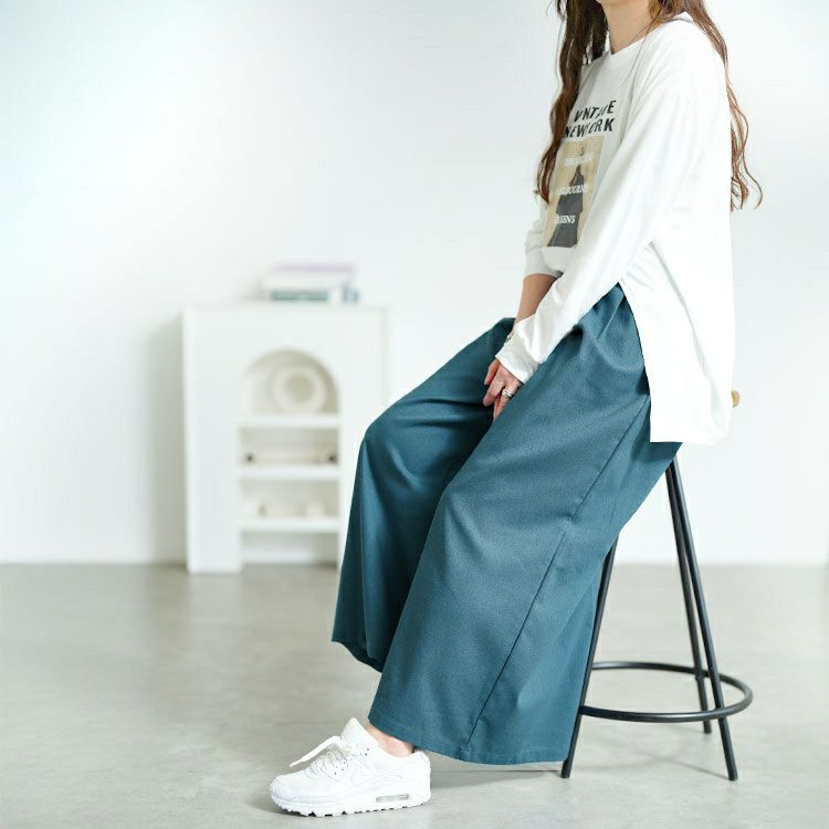 大きいサイズ レディース コットンタックワイドパンツ　goldy-1688【メール便可】