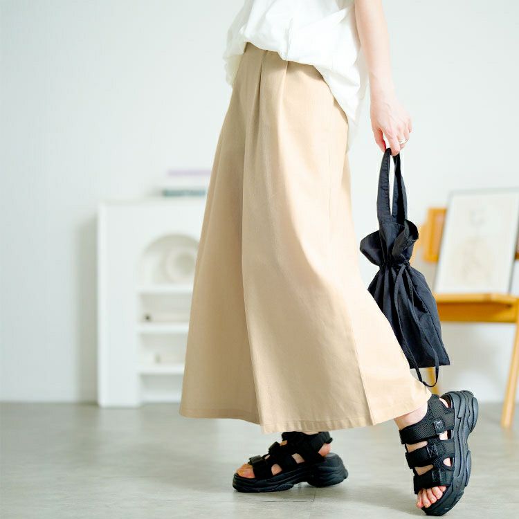 大きいサイズ レディース コットンタックワイドパンツ　goldy-1688【メール便可】