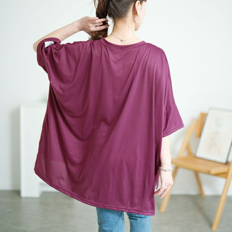 大きいサイズ レディース 袖ワッペンVネックオーバーサイズTシャツ　goldy-1686【メール便可】