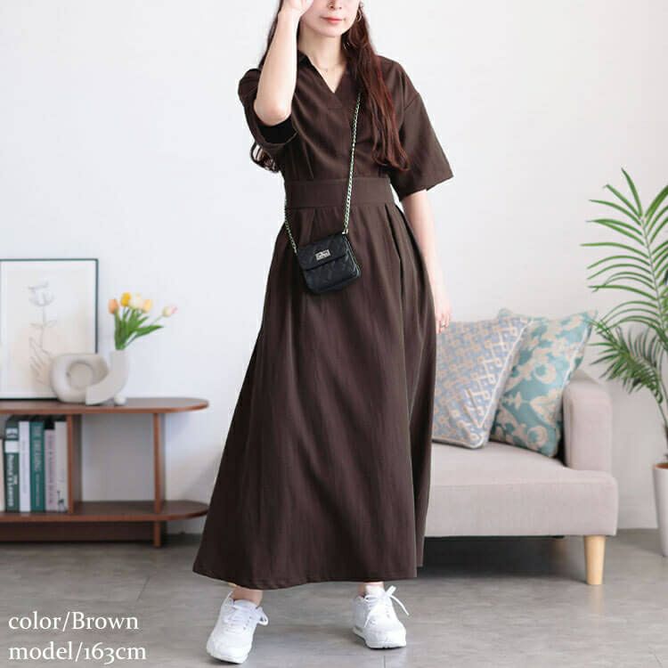 大きいサイズ レディース ウエストタックスキッパー襟ワンピース　maru-30161