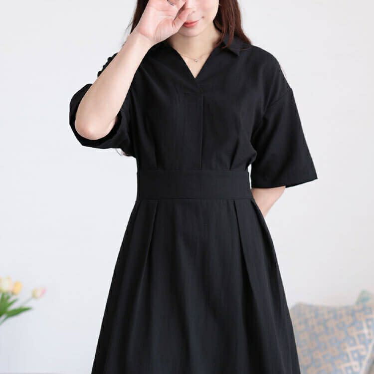 大きいサイズ レディース ウエストタックスキッパー襟ワンピース　maru-30161