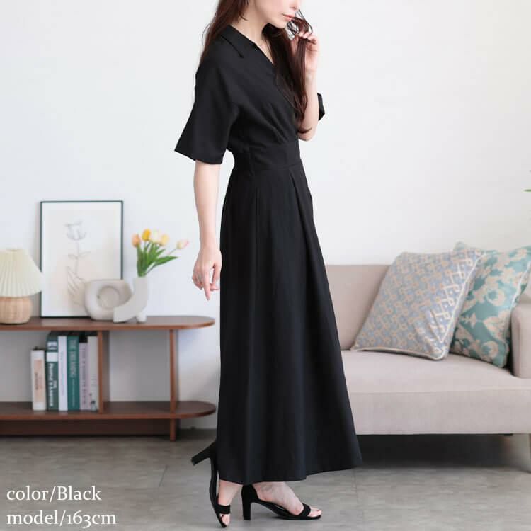 大きいサイズ レディース ウエストタックスキッパー襟ワンピース maru