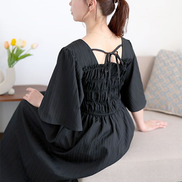 大きいサイズ レディース ストライプシャーリングフレアワンピース　tani-36863ll