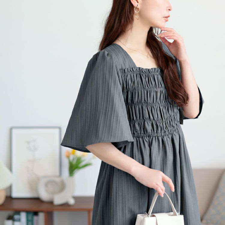 大きいサイズ レディース ストライプシャーリングフレアワンピース　tani-36863ll