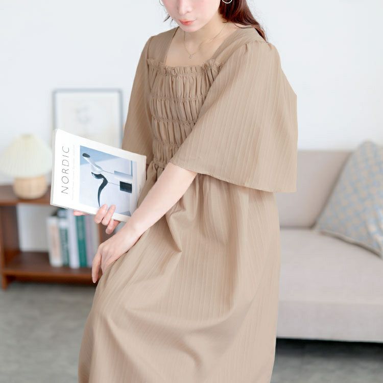 大きいサイズ レディース ストライプシャーリングフレアワンピース　tani-36863ll