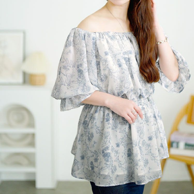 大きいサイズ レディース 2way花柄シャーリングペプラムブラウス　tani-36857ll