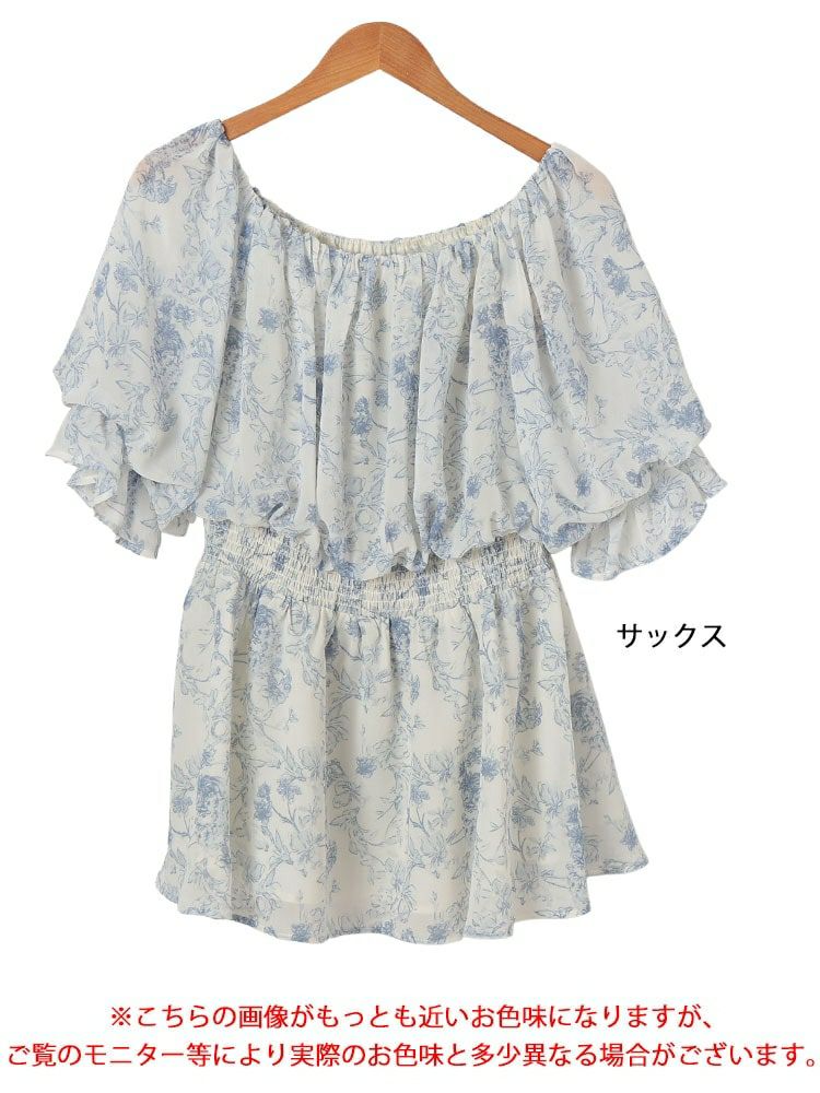 大きいサイズ レディース 2way花柄シャーリングペプラムブラウス　tani-36857ll