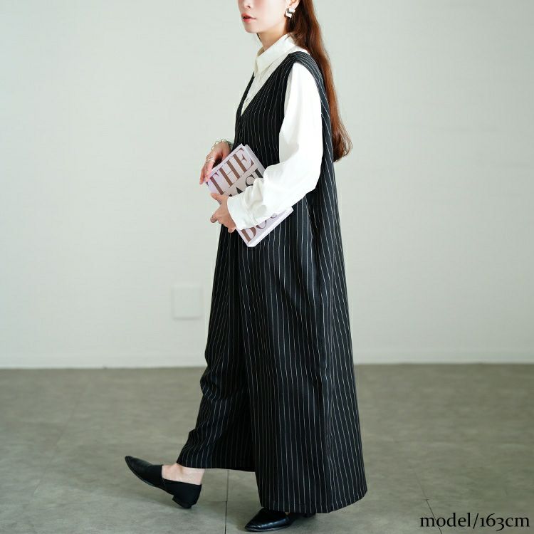 大きいサイズ レディース ストライプワイドサロペットパンツ　sw-0764
