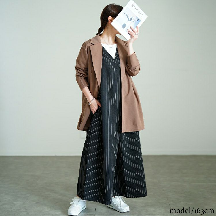 大きいサイズ レディース ストライプワイドサロペットパンツ　sw-0764