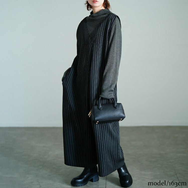 大きいサイズ レディース ストライプワイドサロペットパンツ　sw-0764