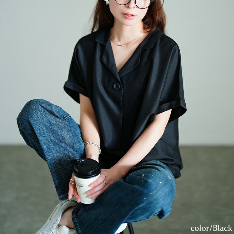 大きいサイズ レディース 接触冷感裾タックオープンカラープルオーバー　sw-0771 【メール便可】