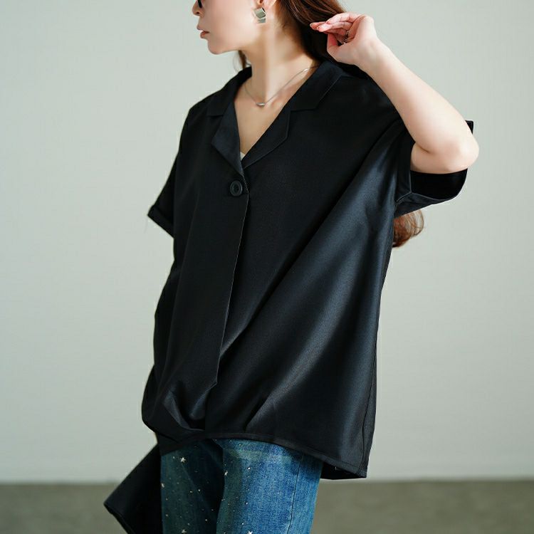 大きいサイズ レディース 接触冷感裾タックオープンカラープルオーバー　sw-0771 【メール便可】