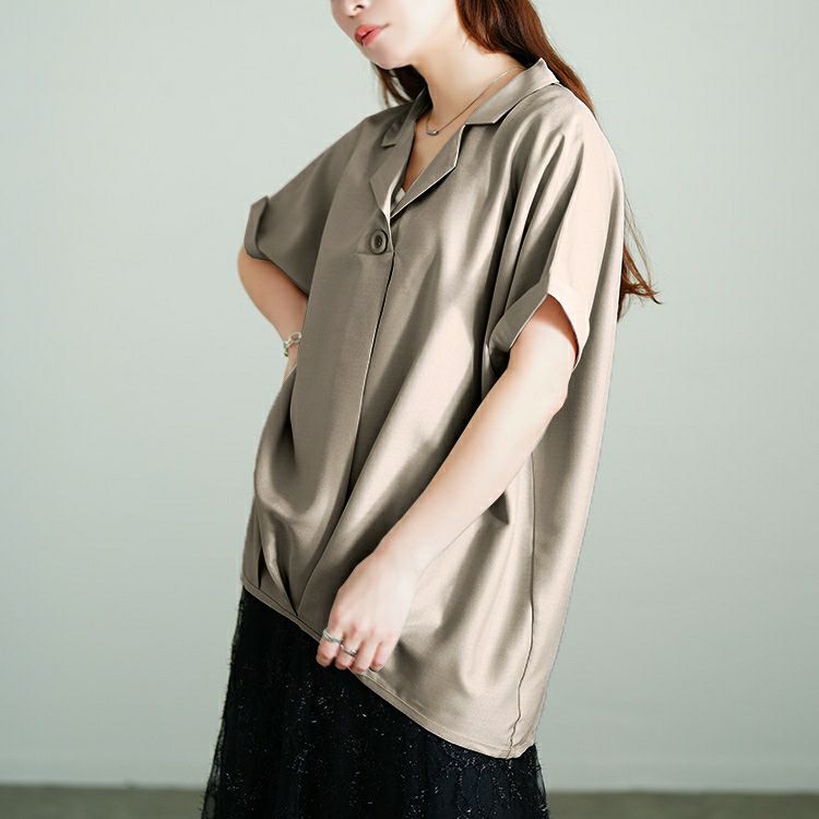 大きいサイズ レディース 接触冷感裾タックオープンカラープルオーバー　sw-0771 【メール便可】