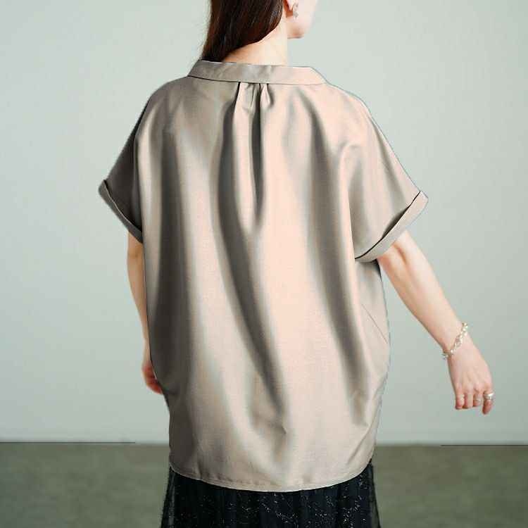 大きいサイズ レディース 接触冷感裾タックオープンカラープルオーバー　sw-0771 【メール便可】