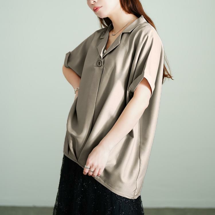 大きいサイズ レディース 接触冷感裾タックオープンカラープルオーバー　sw-0771 【メール便可】 ベージュ