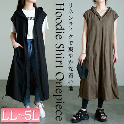 大きいサイズ レディース コットンパーカーノースリーブワンピース　sw-0748