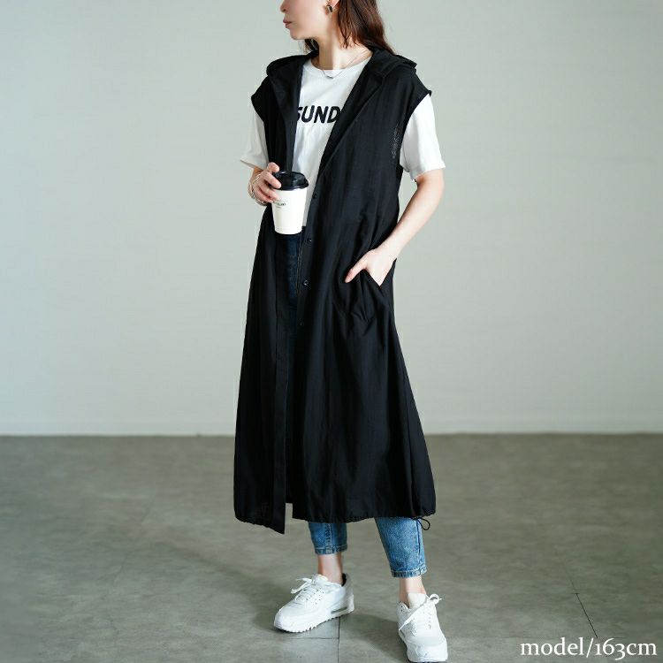大きいサイズ レディース コットンパーカーノースリーブワンピース　sw-0748