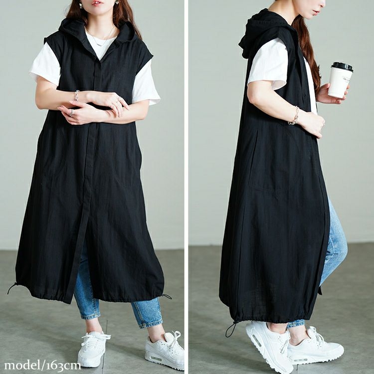 大きいサイズ レディース コットンパーカーノースリーブワンピース　sw-0748