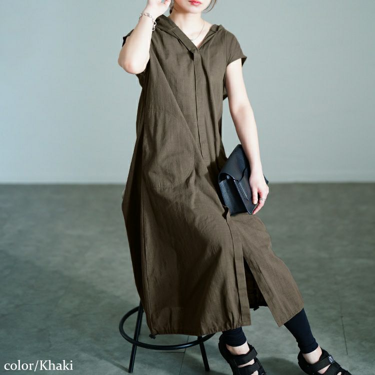 大きいサイズ レディース コットンパーカーノースリーブワンピース　sw-0748