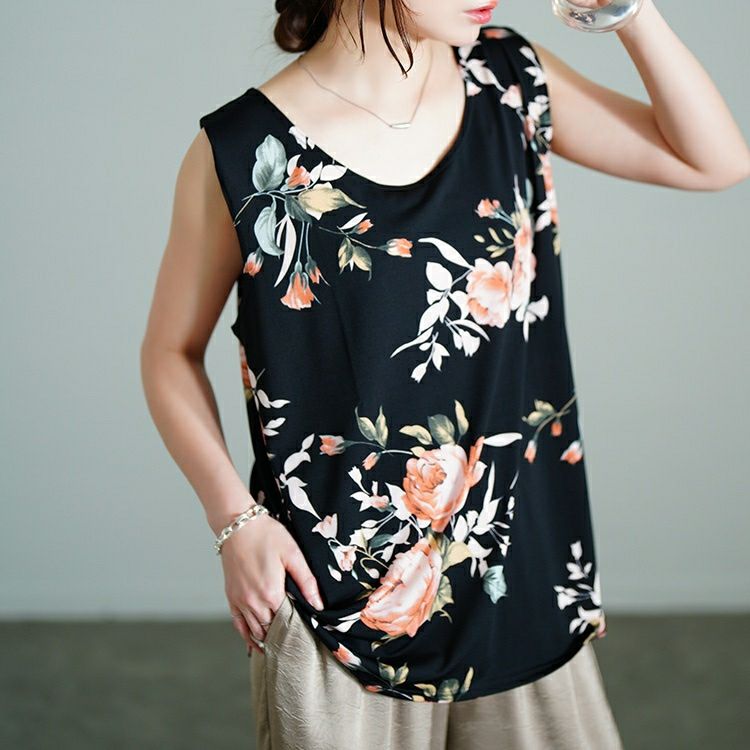 大きいサイズ レディース レトロ花柄タンクトップ sw-0765 【メール便