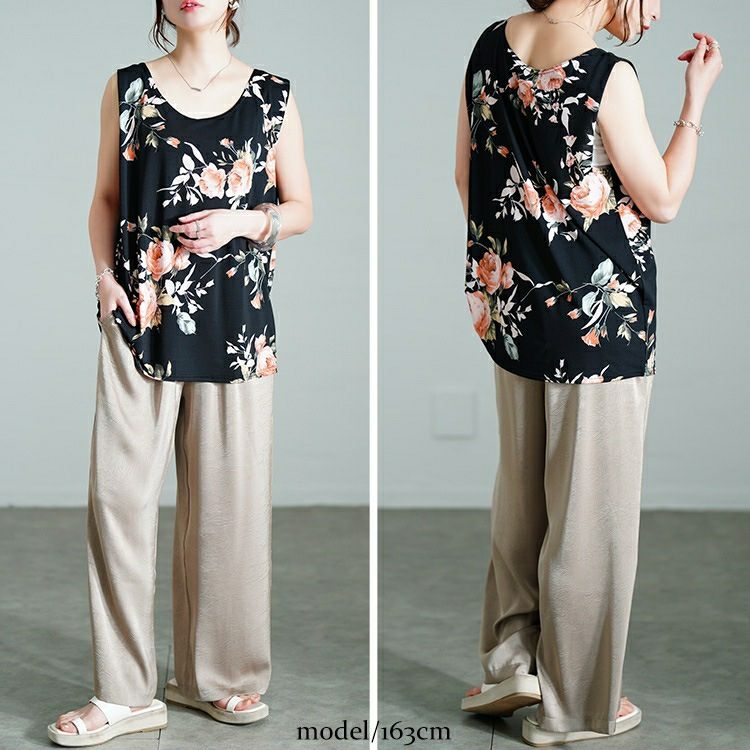 大きいサイズ レディース レトロ花柄タンクトップ　sw-0765 【メール便可】
