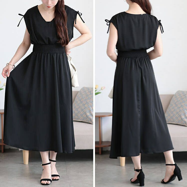 大きいサイズ レディース ドロストショルダーシャーリングワンピース　fem-570 【メール便可】