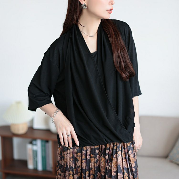 大きいサイズ レディース フェイクストールプルオーバー　u2-0107 【メール便可】