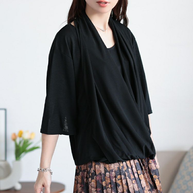 大きいサイズ レディース フェイクストールプルオーバー　u2-0107 【メール便可】