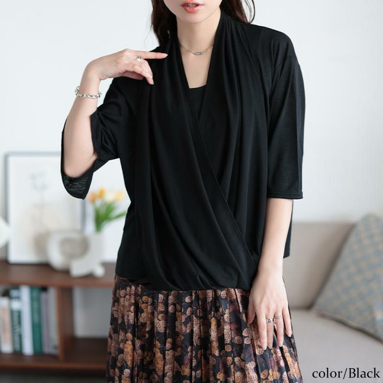 大きいサイズ レディース フェイクストールプルオーバー　u2-0107 【メール便可】 ブラック