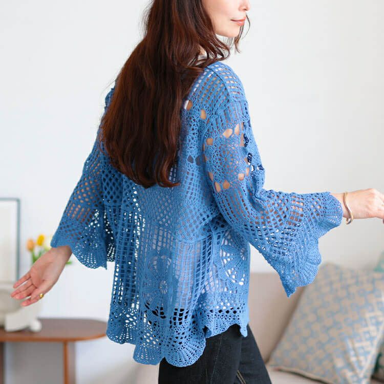 大きいサイズ レディース クロッシェ編みスカラップコットンニット　jp537 【メール便可】