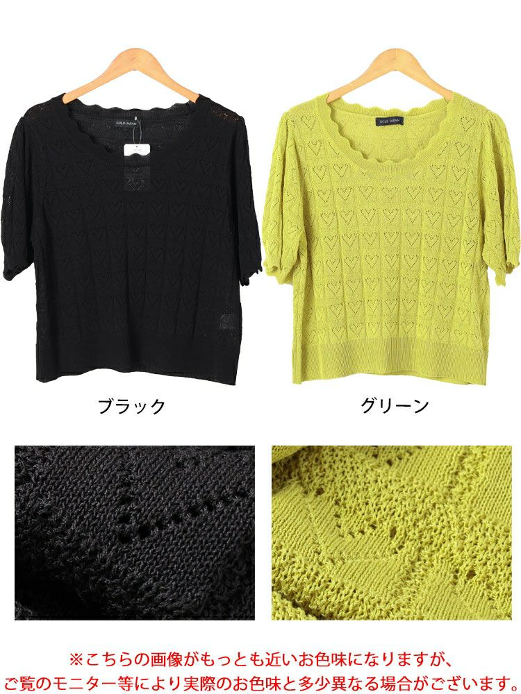 大きいサイズ レディース ハート柄透かし編みスカラップニット　sum-0002