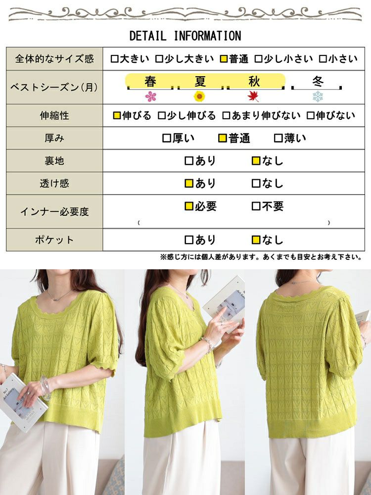 大きいサイズ レディース ハート柄透かし編みスカラップニット　sum-0002