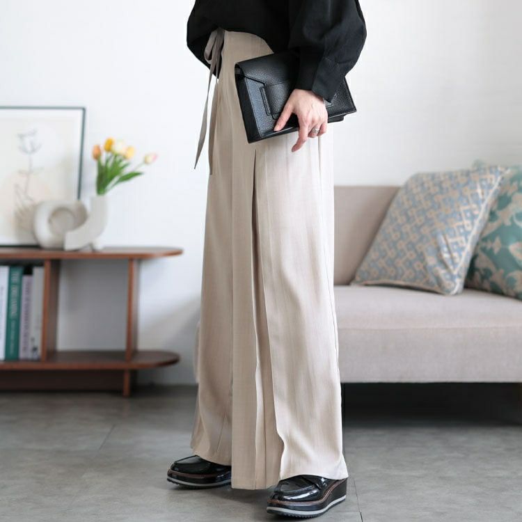 大きいサイズ レディース リボンベルトセンタータックワイドパンツ　tana-651015 【メール便可】