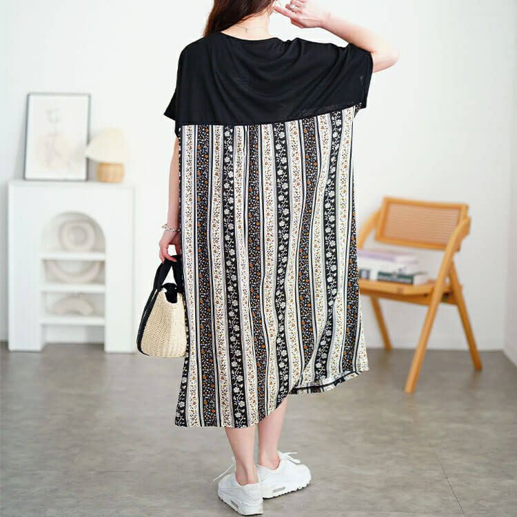 大きいサイズ レディース 小花柄切り替えワンピース　cast-5554042 【メール便可】