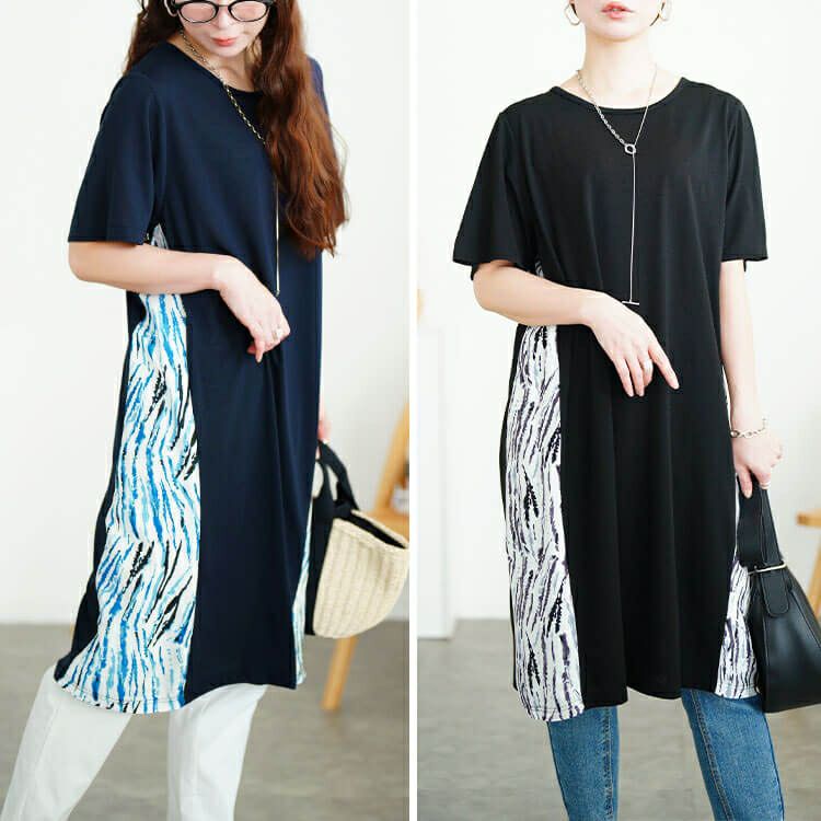 大きいサイズ レディース アート柄サイド切り替えワンピース　cast-5554041 【メール便可】