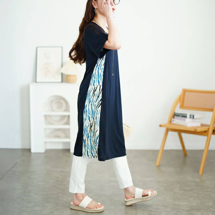 大きいサイズ レディース アート柄サイド切り替えワンピース　cast-5554041 【メール便可】