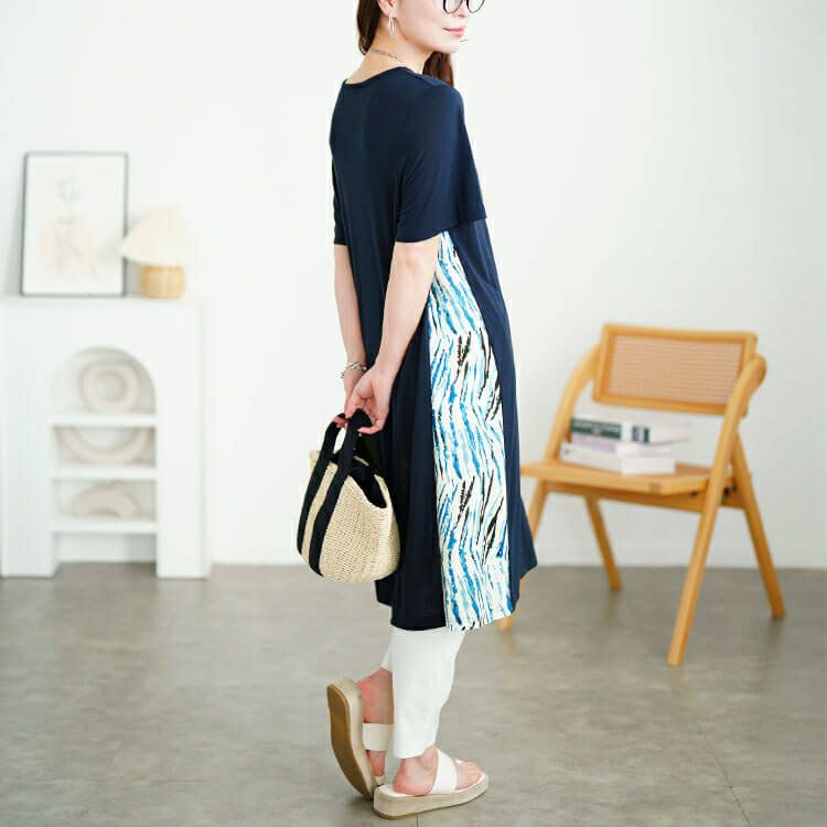 大きいサイズ レディース アート柄サイド切り替えワンピース　cast-5554041 【メール便可】