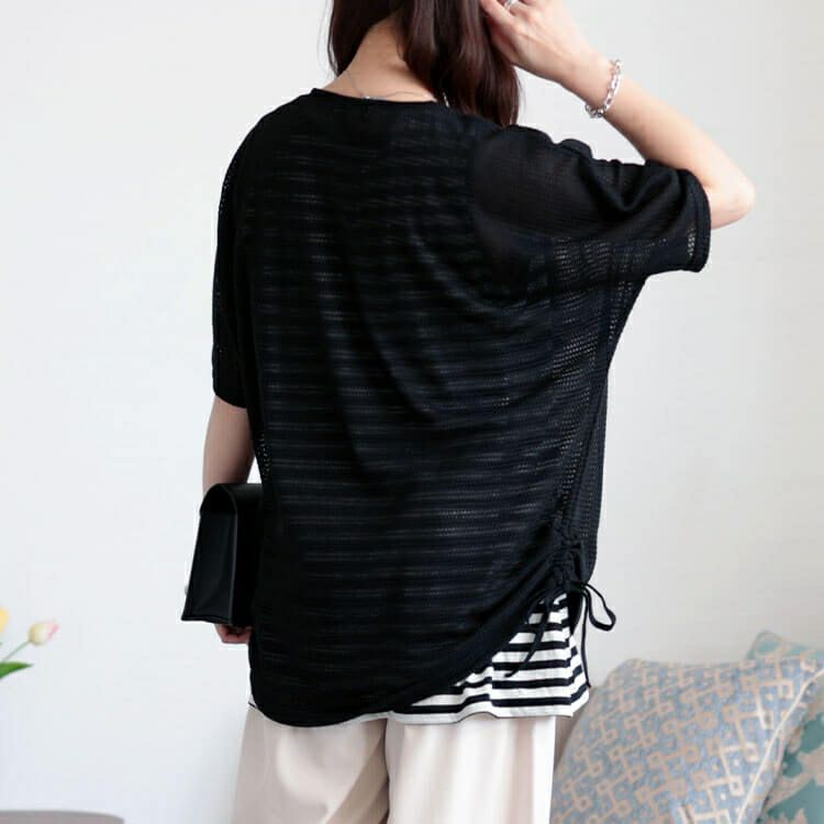 大きいサイズ レディース 透かし編みドルマンニット＆ボーダータンクトップ2点セット　cast-5554038 【メール便可】