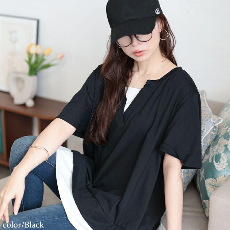 大きいサイズ レディース フレアスリーブフェイクレイヤードチュニック　bai-0183 【メール便可】